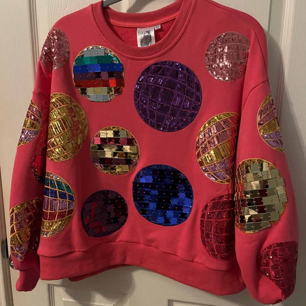 Queen of Sparkles Hot Pink Disco Ball Sweatshirt, size XS